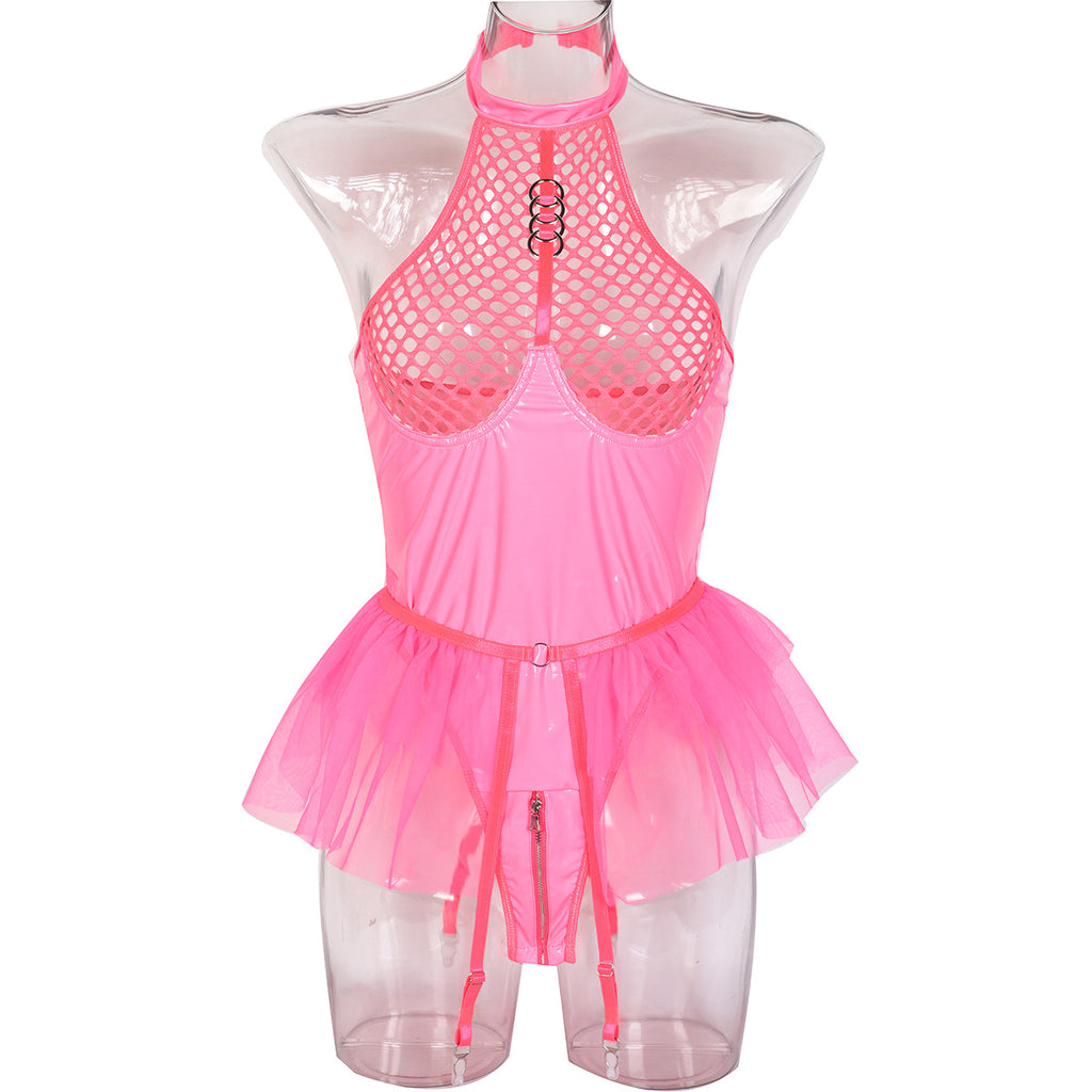 Neon Green Sheer Mesh Teddy Bodysuit - Alternate View