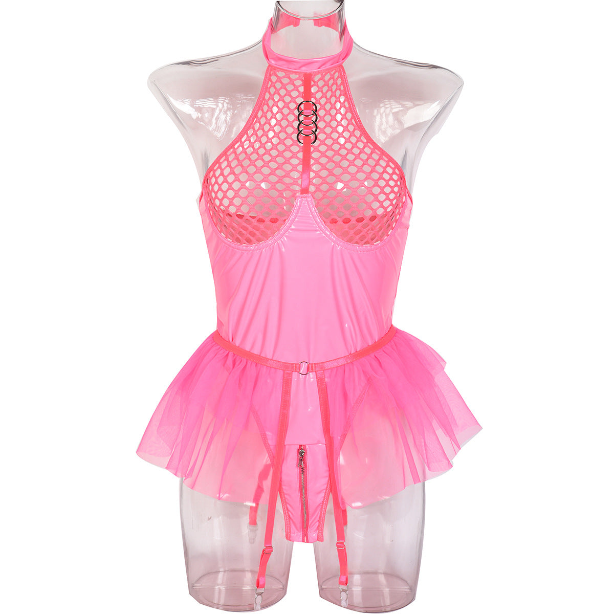 Neon Green Sheer Mesh Teddy Bodysuit - Alternate View