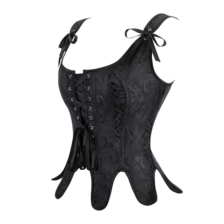 Black Jacquard Tie-Strap Corset Top, alternate view 2