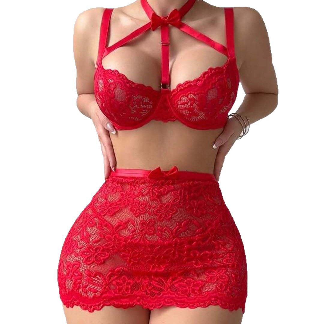Red Lace Bra and Skirt Lingerie Set, alternate view 5