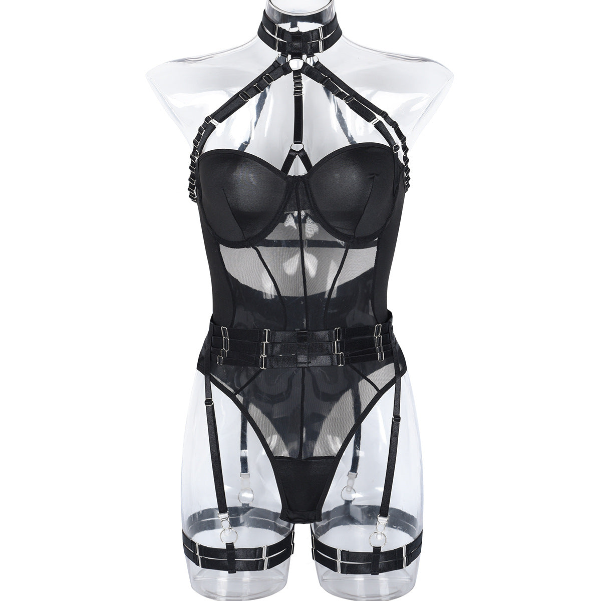White Sheer Mesh Teddy Bodysuit - Alternate View