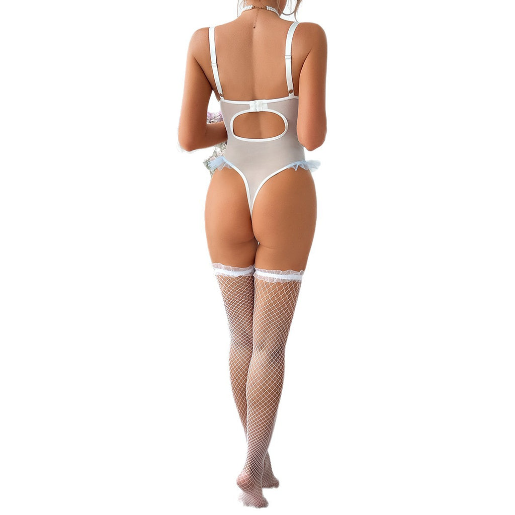 Floral Embroidered Strappy Teddy Bodysuit - Styled View