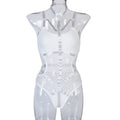 Halter Mesh Faux Leather Teddy Bodysuit - Styled View