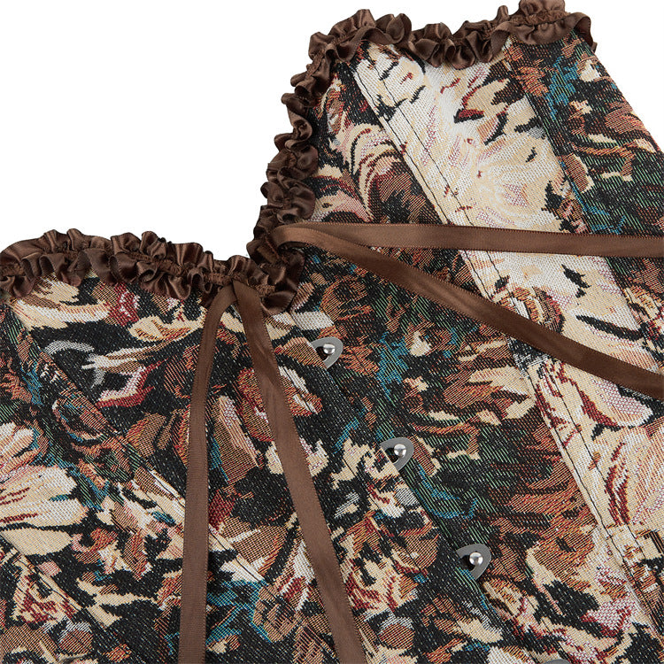 Black Floral Ruffle Lace-Up Corset Top, alternate view 4