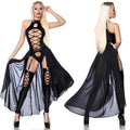 Black Faux Leather Top and Mini Skirt Costume Set With Stockings - Alternate View