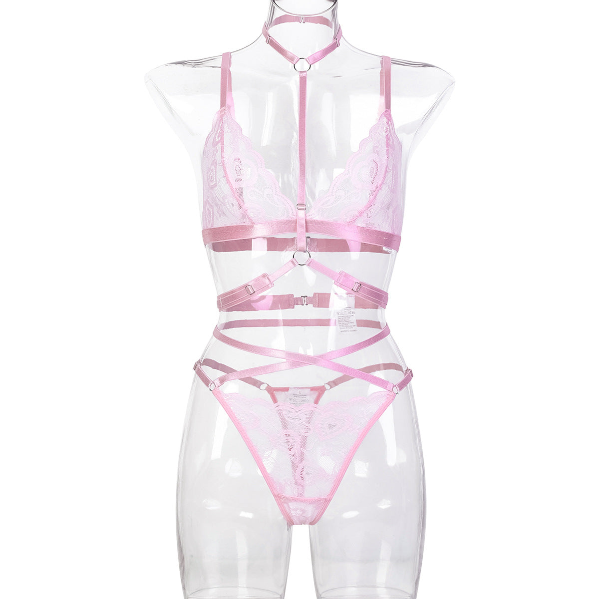 Light Pink Floral Lace Lingerie Set - Alternate View