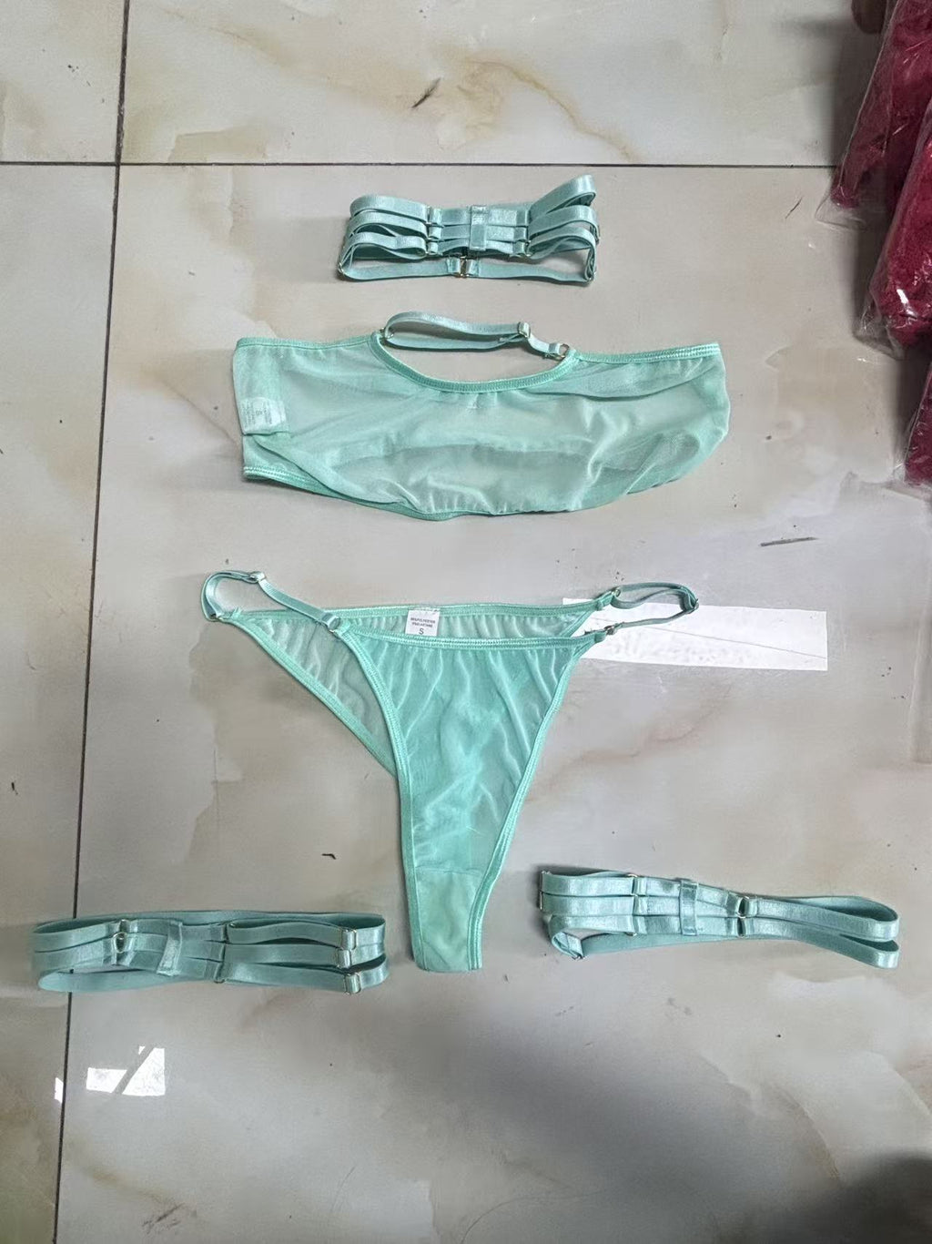 Blue Lace Four-Piece Lingerie Set - Alternate View