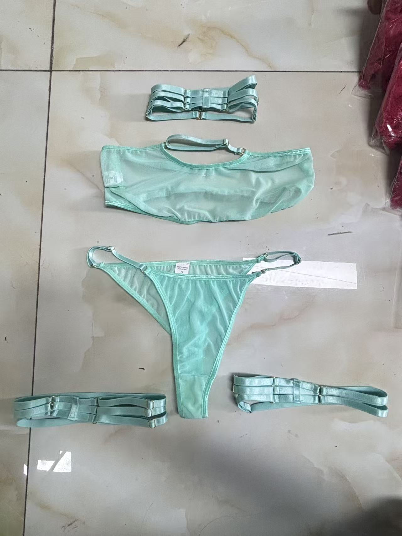 Blue Lace Four-Piece Lingerie Set - Alternate View