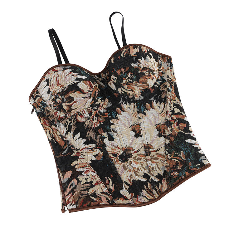 Black Floral Tapestry Strapless Corset Top, alternate view 5