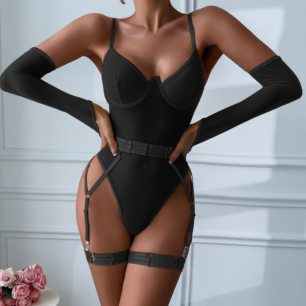 Mesh Strappy Teddy Bodysuit - Detail View