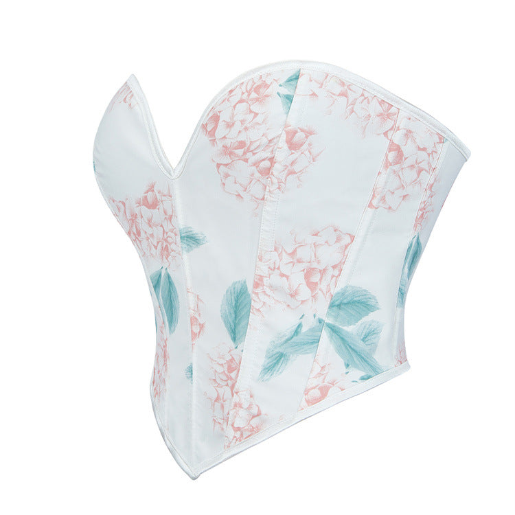 White Pastel Floral Strapless Corset Top, alternate view 2