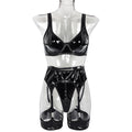 Faux Leather Strappy Three-Piece Lingerie Set - Styled View