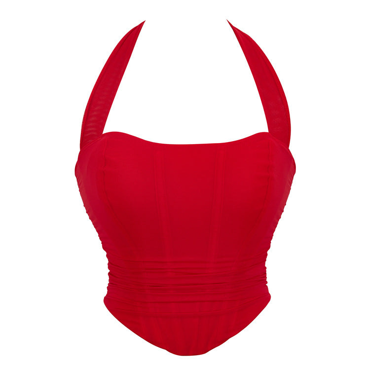 Burgundy Halter Corset Top, alternate view 4