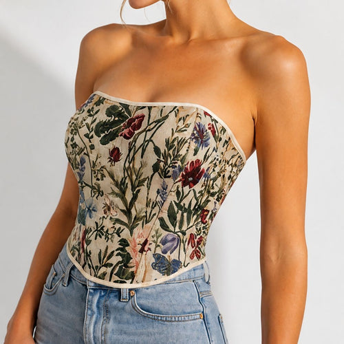 Ivory Floral Strapless Corset Top, alternate view 2