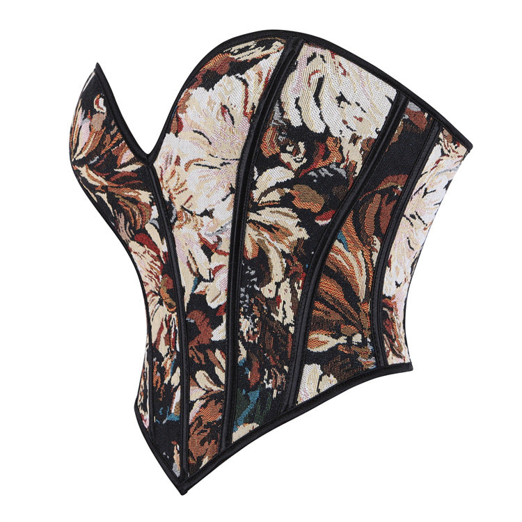 Black Floral Tapestry Lace-Trim Corset Top, alternate view 2