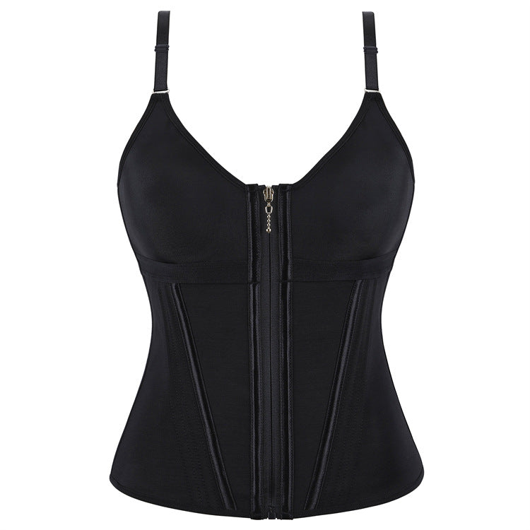 Black Zip-Front Strappy Corset Top