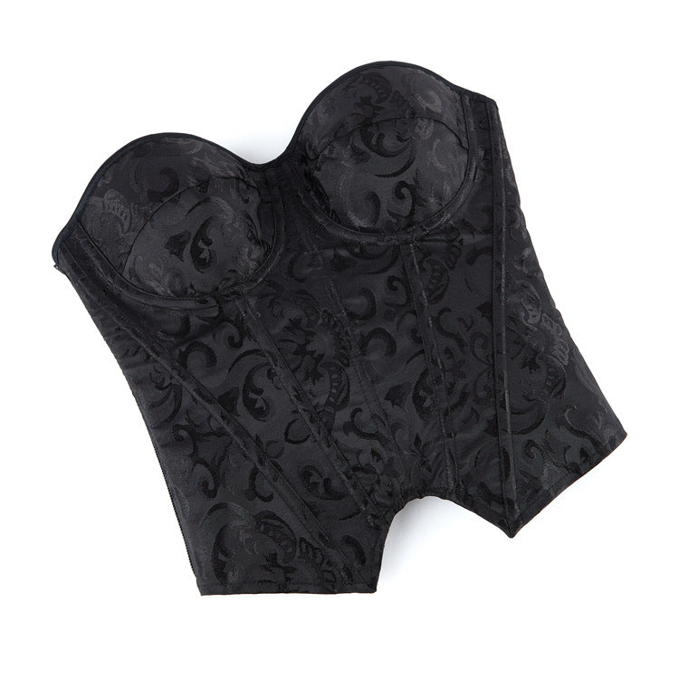 Black Tonal Jacquard Strapless Corset Top, alternate view 5