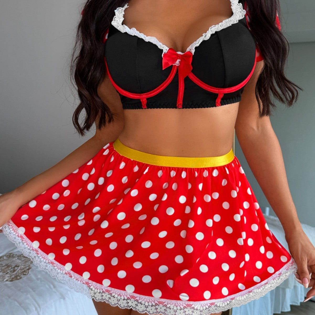 Red Polka Dot Skirt Lingerie Set