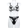 Black open-cup strappy lingerie set with body-framing straps - alternate view