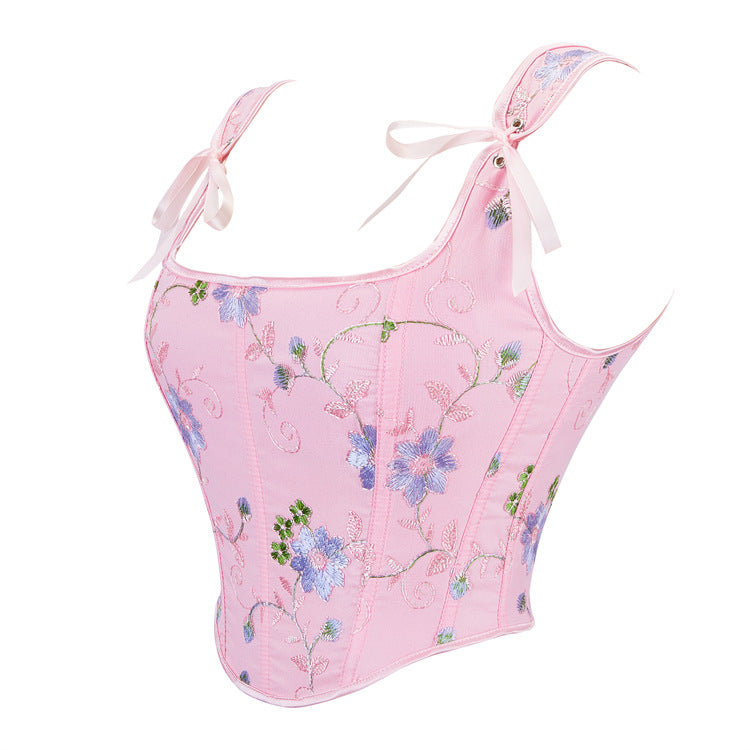 Pink Floral Tie-Strap Corset Top, alternate view 2