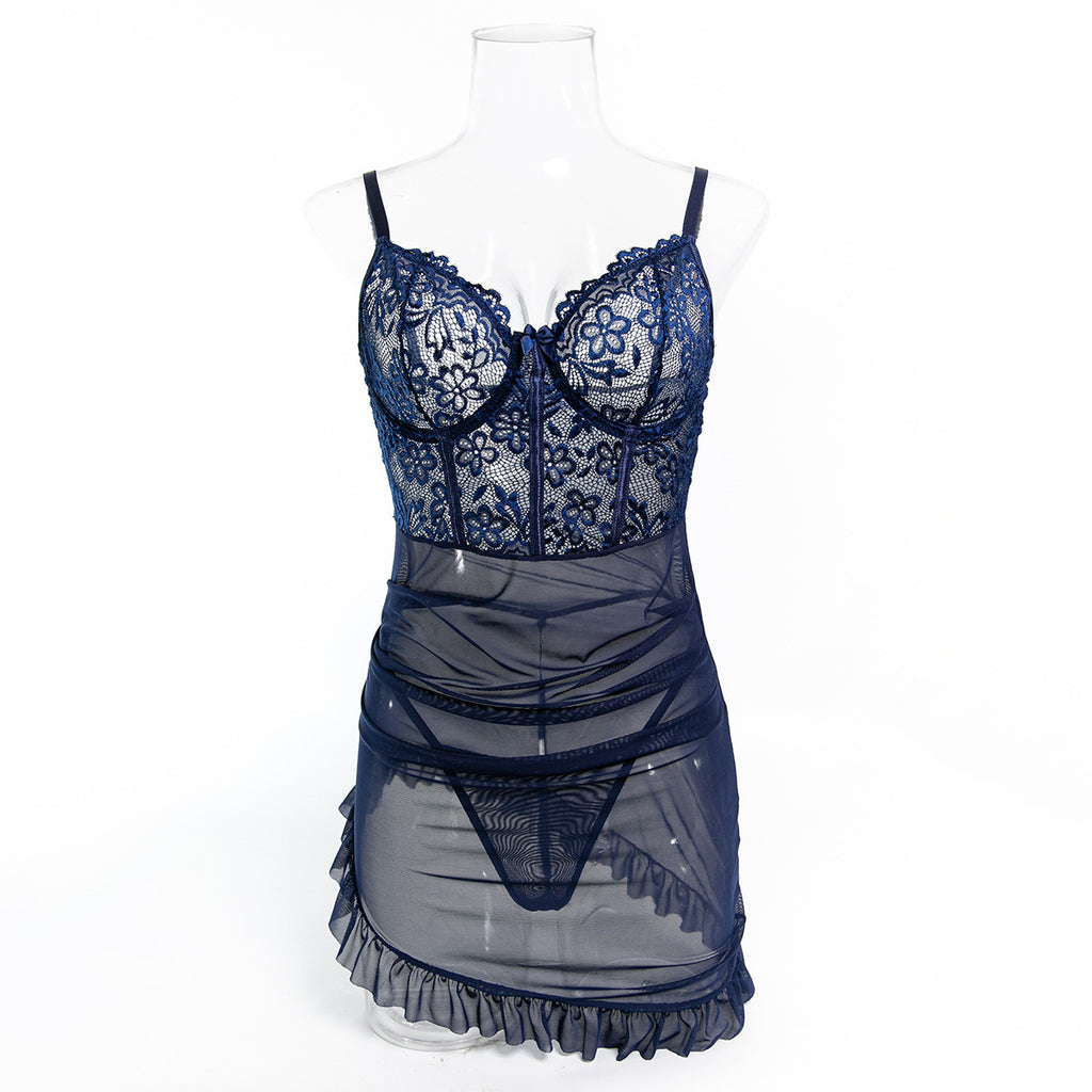 Lace Mesh Chemise Nightdress - Styled View