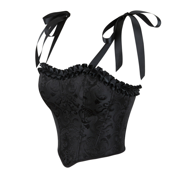 Black Lace Tie-Strap Corset Top, alternate view 2