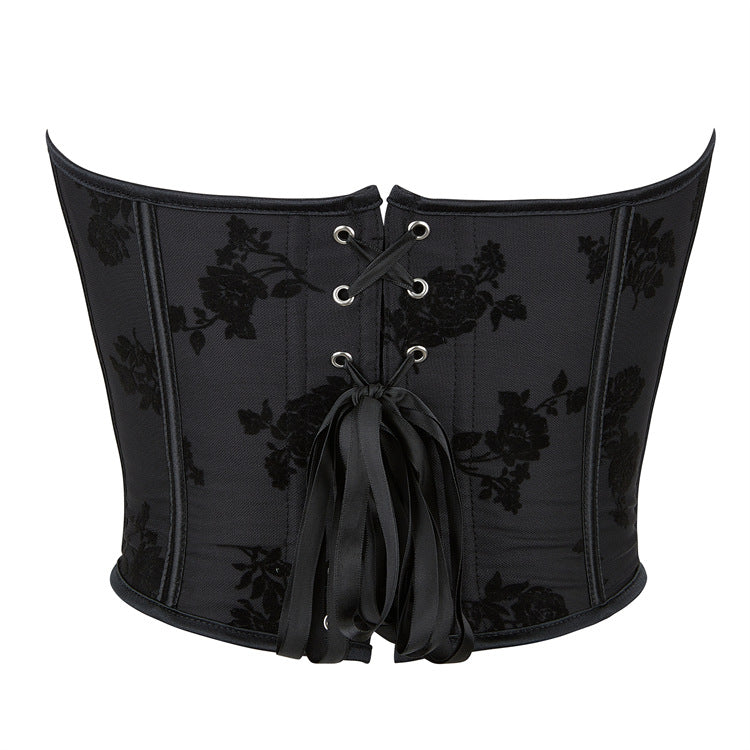 Black Rose Print Strapless Corset Top, alternate view 3