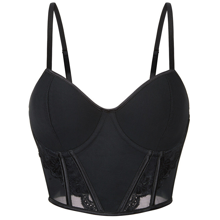 Black Mesh Panel Bustier Top