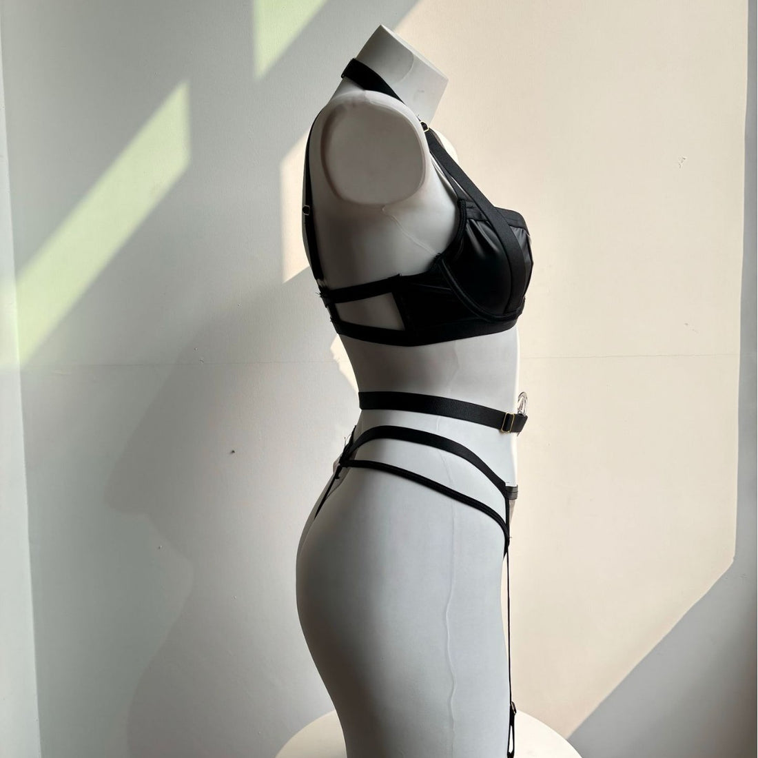Black Strappy Bra and Garter Lingerie Set, alternate view 2