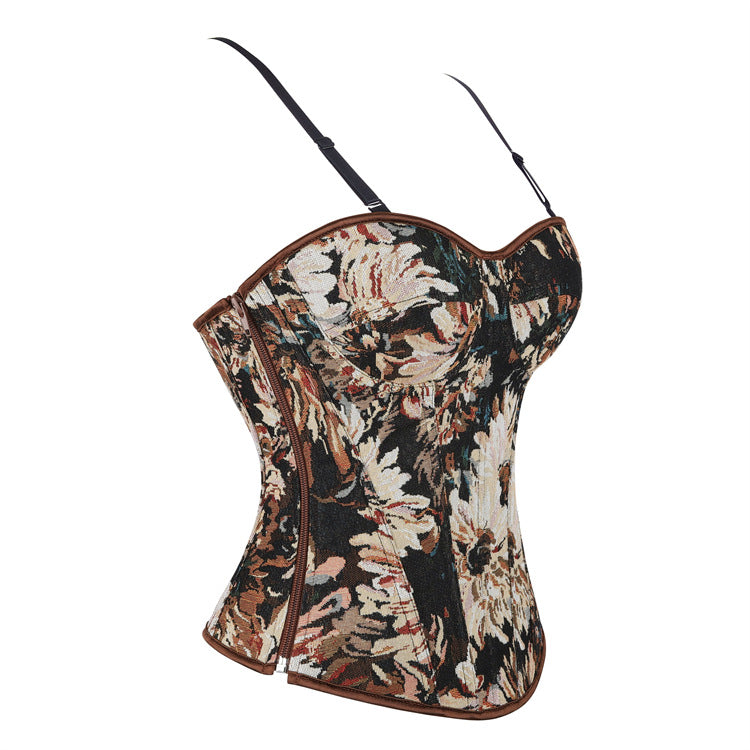 Black Floral Tapestry Strapless Corset Top, alternate view 2
