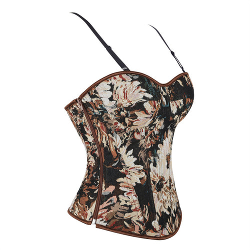 Black Floral Tapestry Strapless Corset Top, alternate view 2