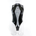 Faux Leather Polka Dot Mesh Teddy Bodysuit - Styled View