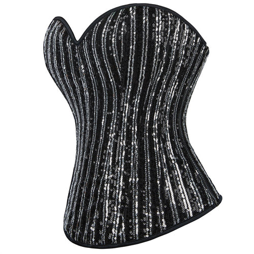 Black Silver Stripe Strapless Corset Top, alternate view 2