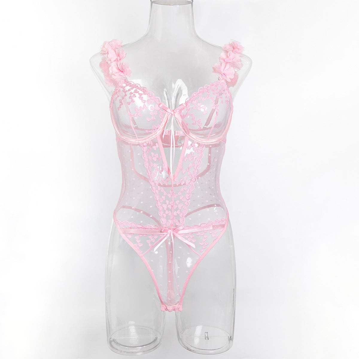 Floral Embroidered Strappy Teddy Bodysuit - Styled View