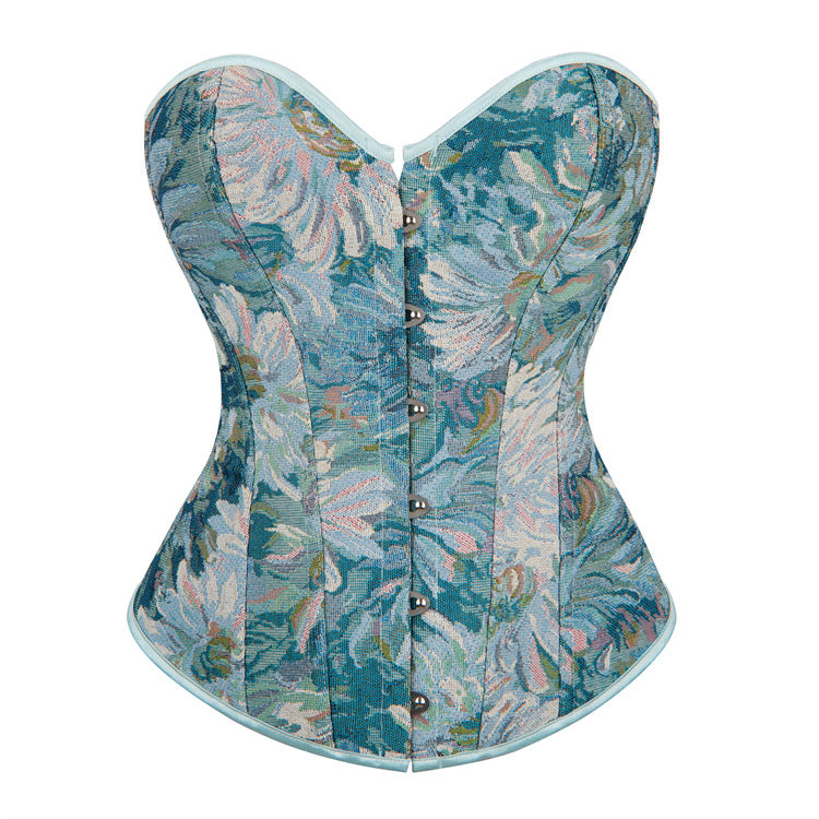 Black Floral Tapestry Zip-Back Corset Top, alternate view 6