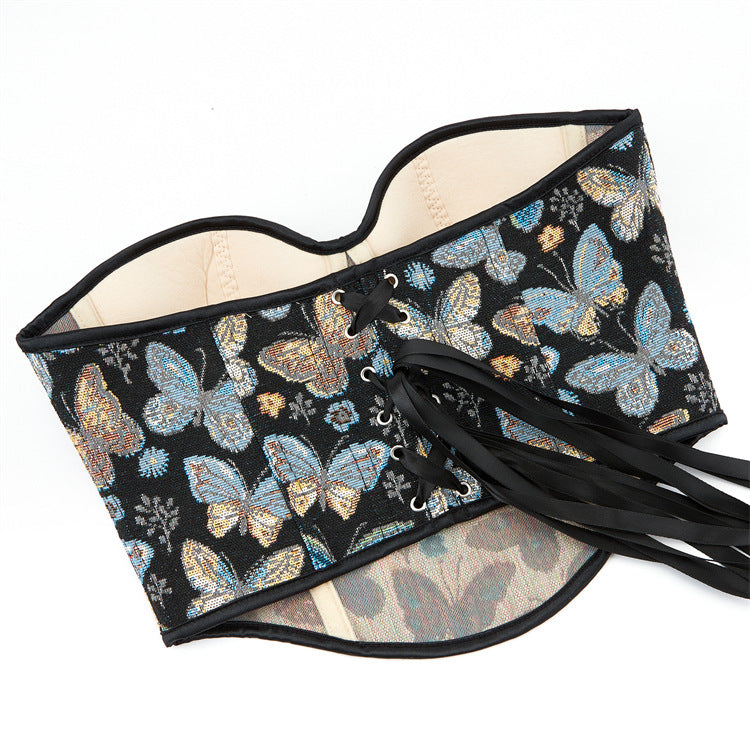 Black Butterfly Print Strapless Corset Top, alternate view 5
