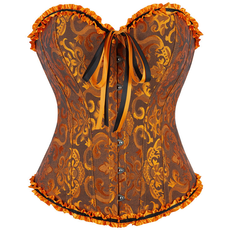 Orange Jacquard Strapless Corset Top