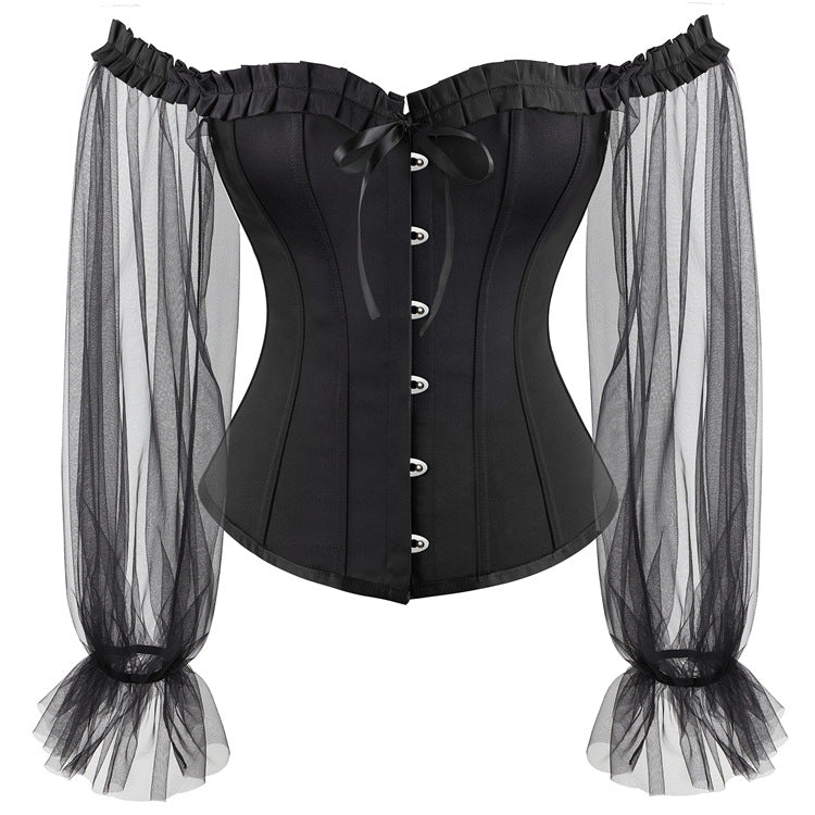 Black Sheer Sleeve Corset Top