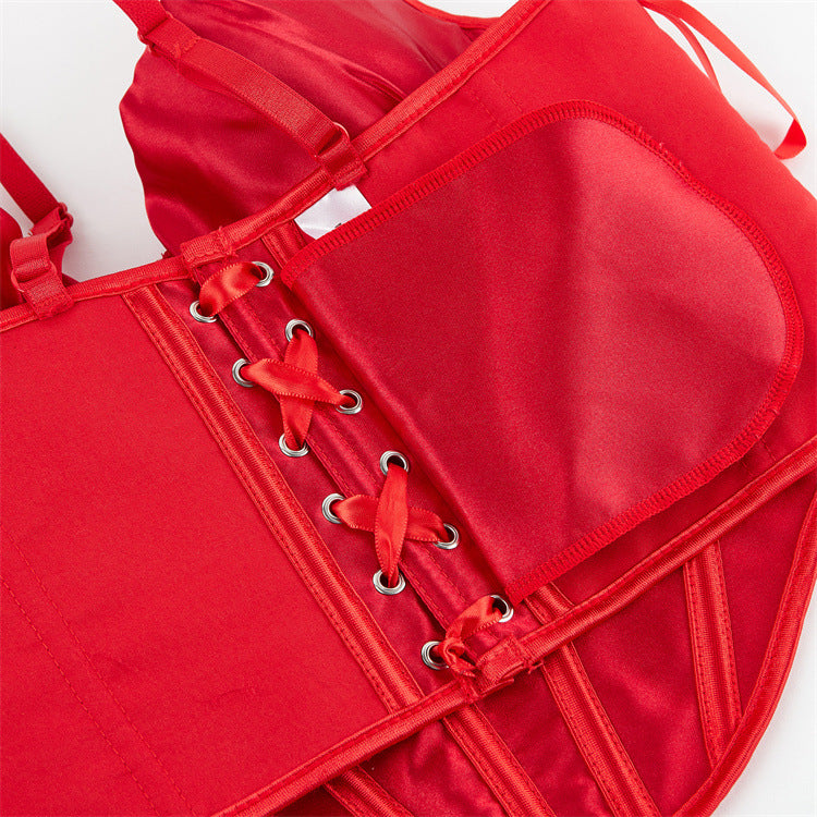 Red Satin-Look Corset Top, alternate view 5