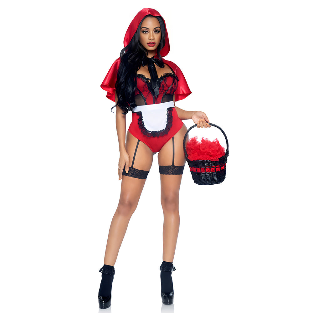 Uniform-Inspired Costume Lingerie Set With Apron - Back View