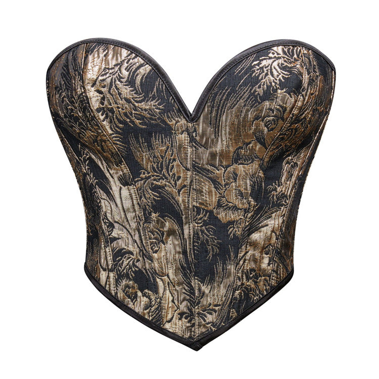 Black Gold Floral Tapestry Corset Top