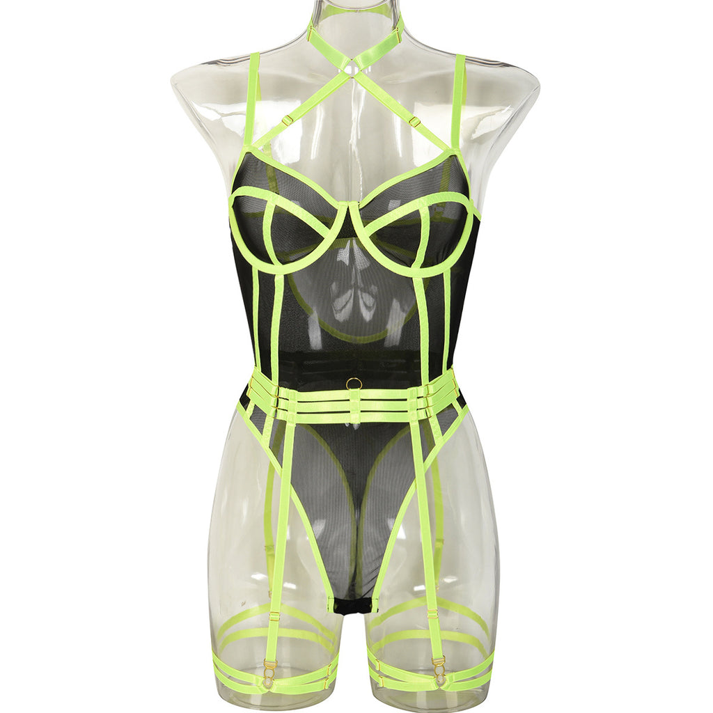 Wine Red Sheer Mesh Teddy Bodysuit - Alternate View