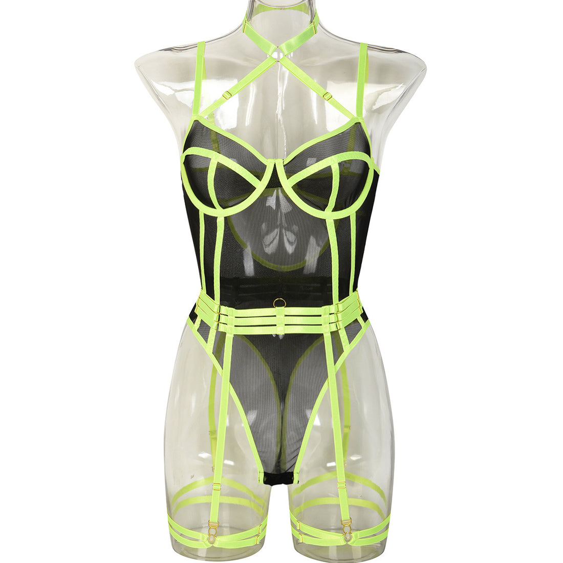 Wine Red Sheer Mesh Teddy Bodysuit - Alternate View