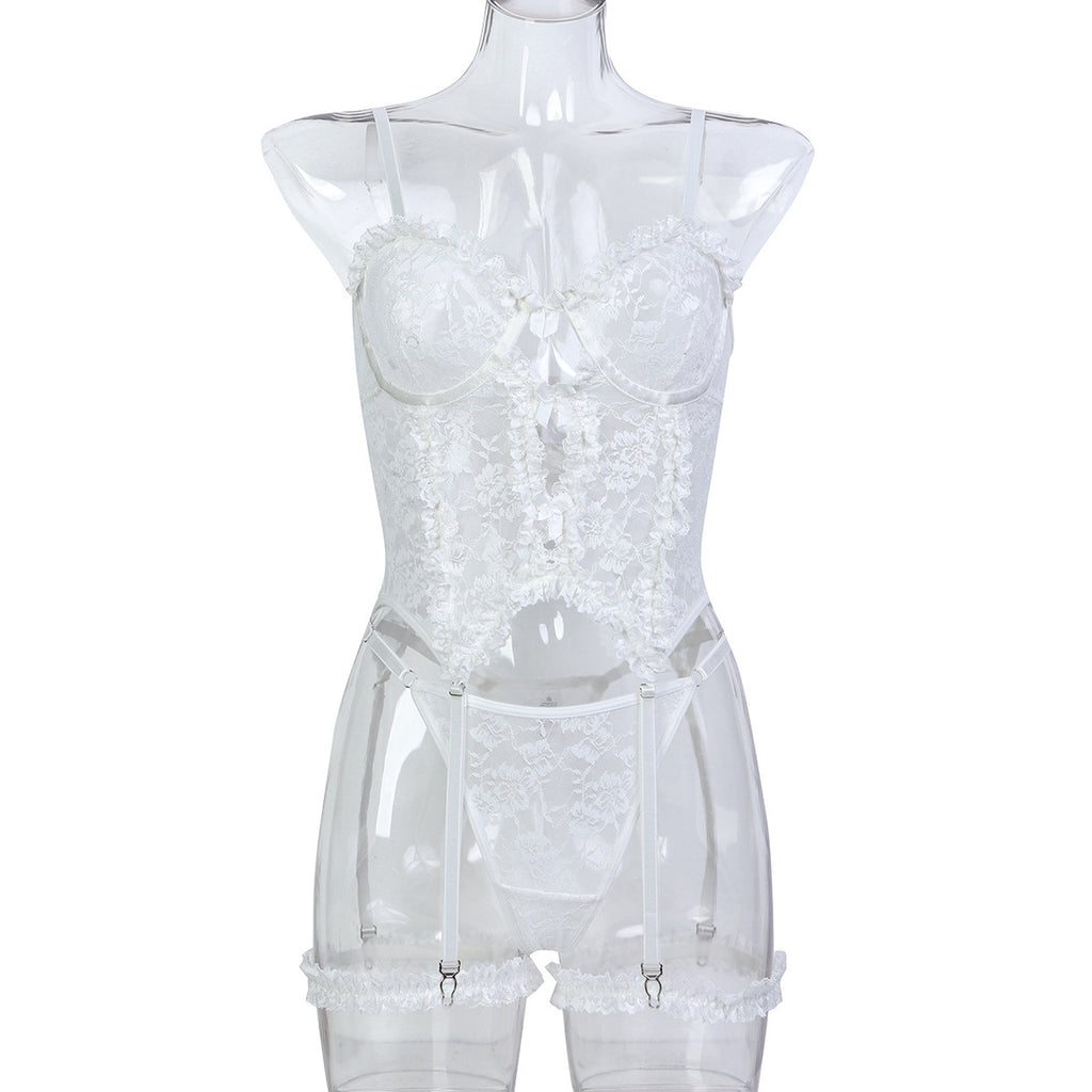 Bow Detail Lace Two-Piece Lingerie Set - Secret Hour lingerie