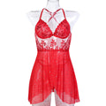 Red floral lace-look babydoll chemise with skirted hem - alternate view