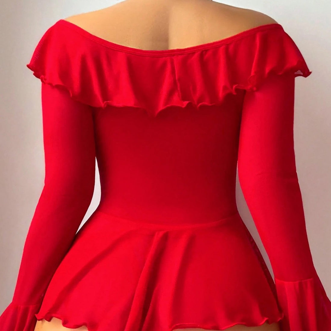 Red Ruffle Long-Sleeve Chemise Nightdress, alternate view 4
