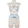 Light Blue Floral Embroidered Three-Piece Lingerie Set - Styled View