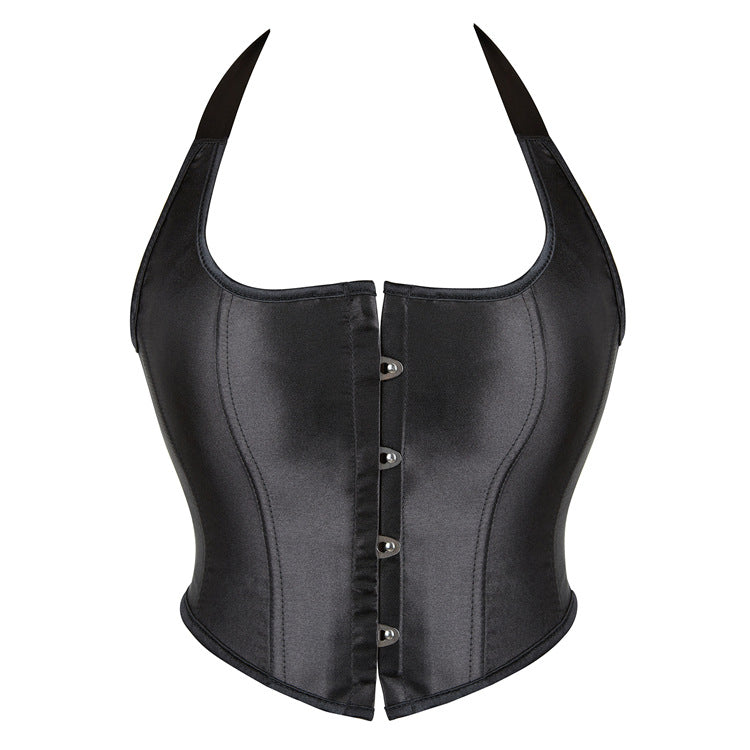 Black Leather-Look Halter Corset Top