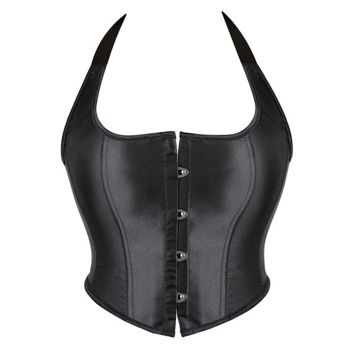 Black Leather-Look Halter Corset Top