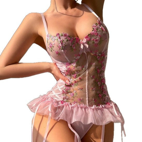 Pink Floral Ruffle Lingerie Set, alternate view 5